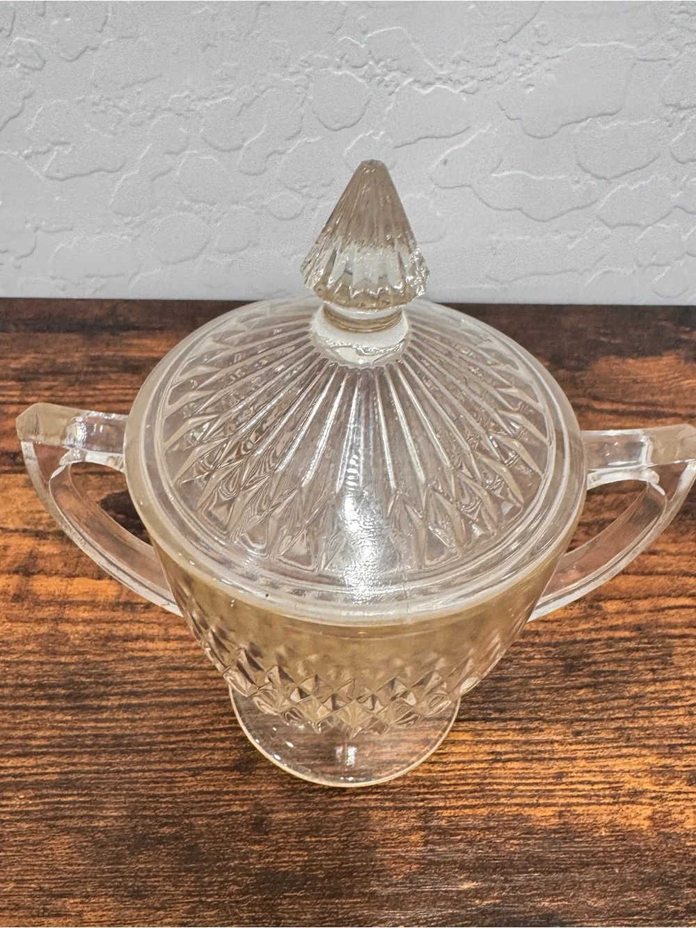 Vintage Jeannette Glass Anniversary Pattern Sugar Bowl Candy Dish with Lid MCM